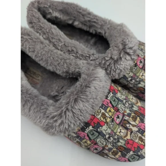Skechers BOBS Slippers Women 7.5 Dog Print Faux Fur Lined Memory Foam Cozy - Picture 6 of 16